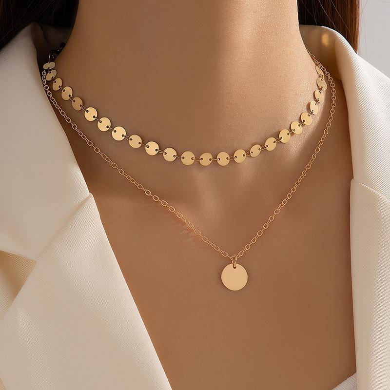 New necklace, simple and fashionable circle geometric multi-layer ins cold wind women's collarbone chain