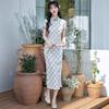 Spring and summer new plaid jacquard young cheongsam, girl small fresh and sweet style literary daily cheongsam woman
