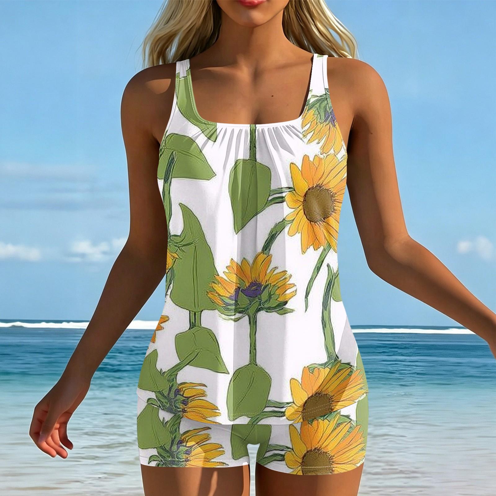 Women s Printed Split Swimsuit Sport Swimsuit Two-Piece Set M