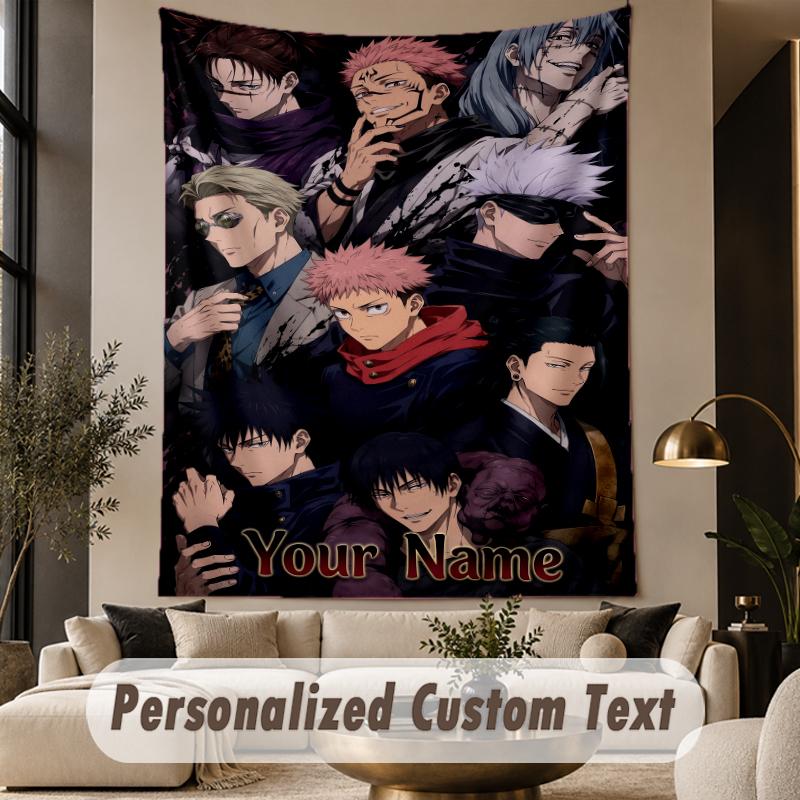 Custom Text Printed Tapestry Jujutsu Kaisen Pattern Large Wall Hanging Indoor Room Decor