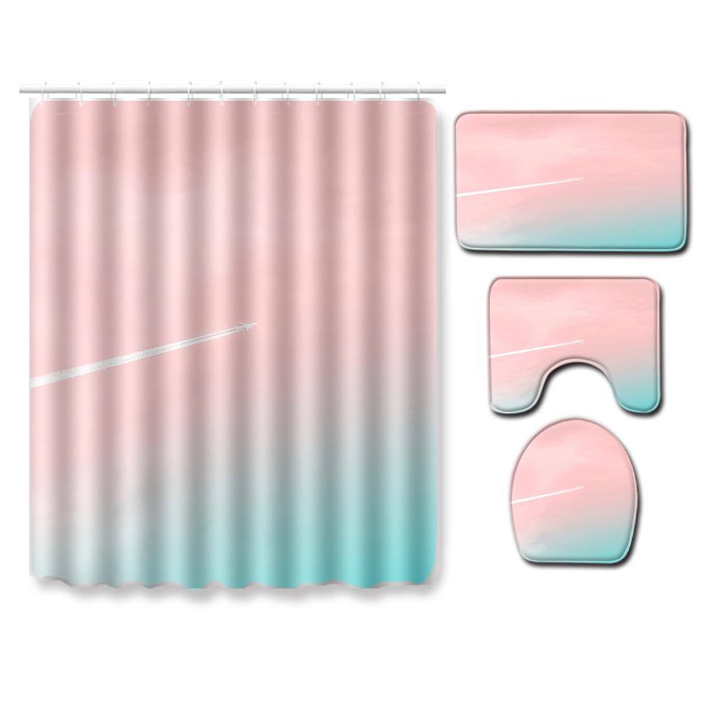 Landscape Shower Curtain Floor Mat Combination Four-Piece Set Bathroom Toilet Carpet Shower Room Mat Foot Mat