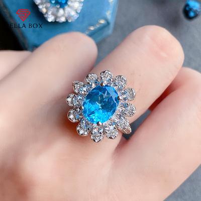 Net Red Live-Übertragung Heißer Verkauf Neue Nachahmung Meer Blau Topa Stein Voller Diamanten Offenen Ring Weiblichen Schmuck