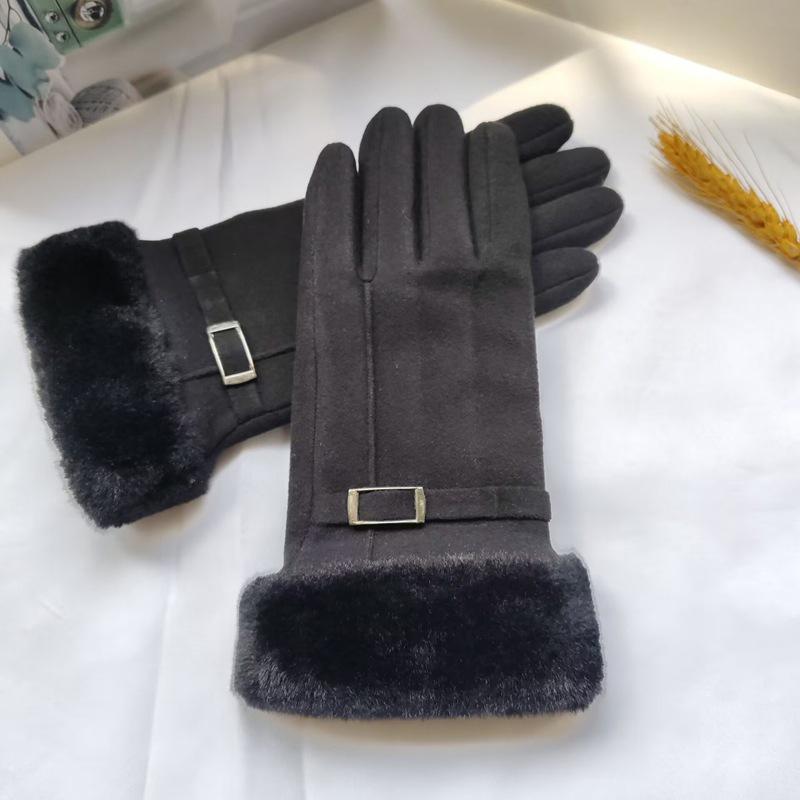 Herbst Winter Warme Wildlederhandschuhe Plus Samt Verdickte Plüsch Dekor Stulpenhandschuhe Outdoor Kältefest Touchscreen Reit Ski Handschuhe
