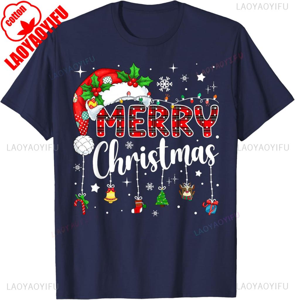 Merry Christmas Red Santa Hat Reindeer Xmas Matching Family Tshirt Crewneck For Unisex High Quality Cotton Tops Tee Shirt Shor