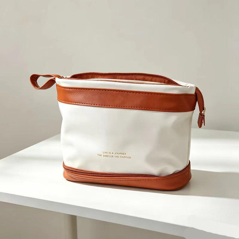 Double-Layer Cloud Makeup Bag for Women: Large-Capacity, Portable Travel PU Toiletry & Cosmetics Organizer