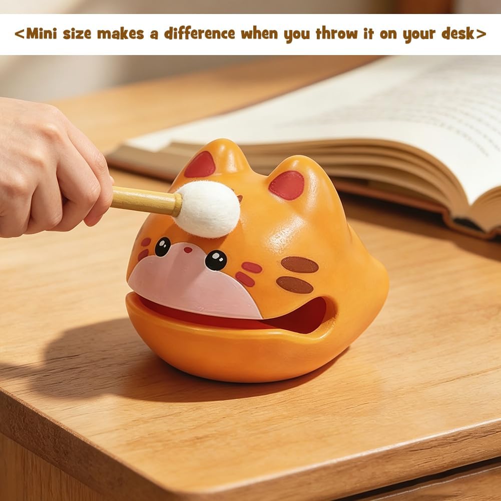 Cat-Shaped Meditation Drum – Cute Hitting Fidget Sensory Desktop Zen Drum