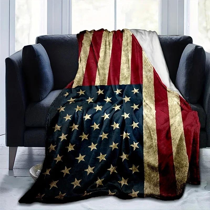 Amerikanische Flagge digital bedruckt Polyester Schlafzimmer Samt Flanell Weiche Sofabezug Decke Fleece weiche Sofabezug Decken für Betten