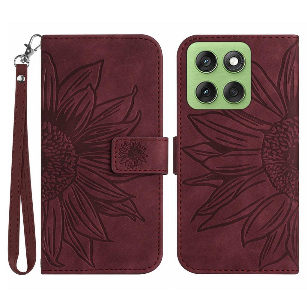 Pro Motorola Edge 60 5G/60 Fusion 5G Pouzdro Kožené peněženkové pouzdro s potiskem slunečnice a zápěstním poutkem