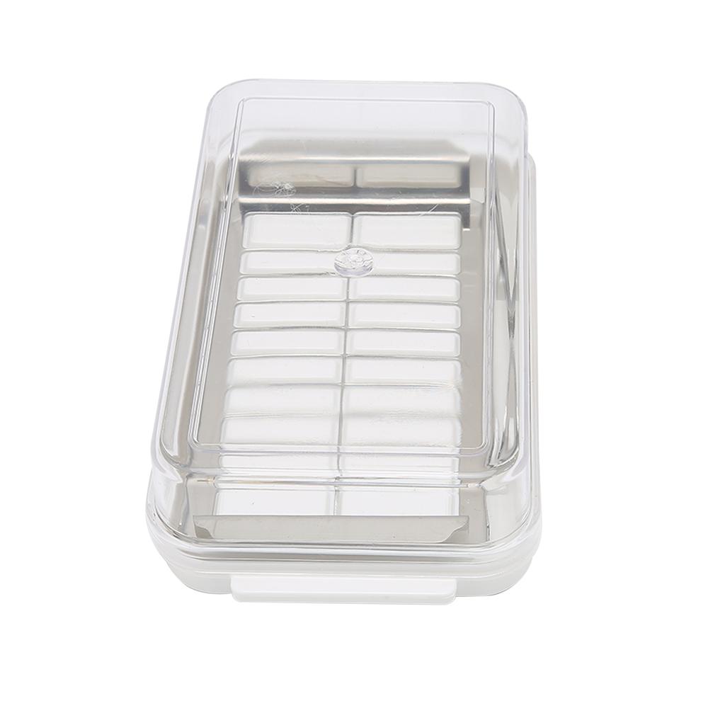 Stainless Steel Butter Cutter Box Cheese Storage Container with Transparent Cover for KitchenWhite