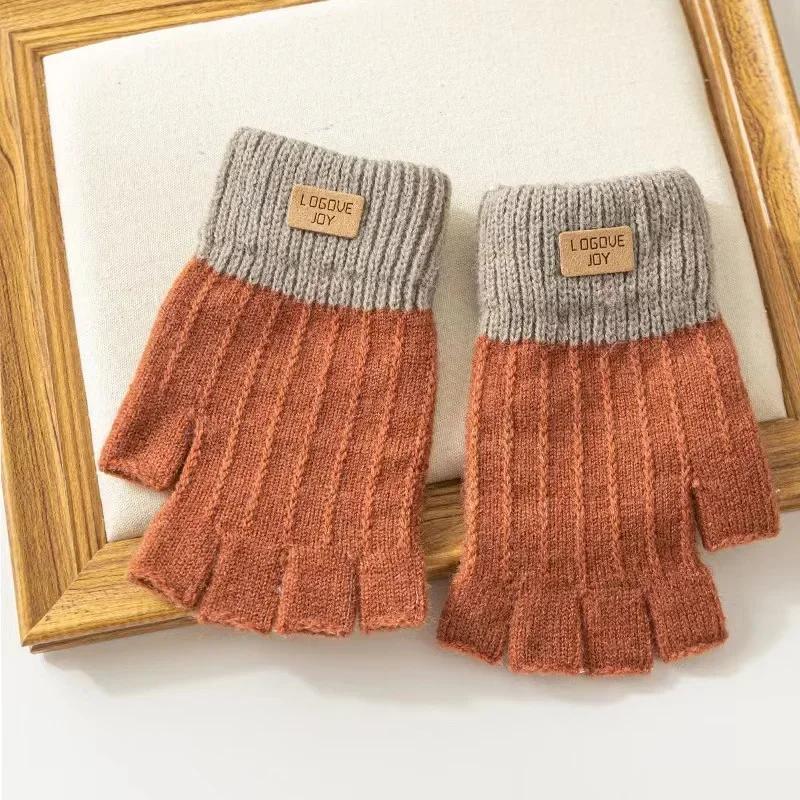 Winter Fingerless Gloves for Men Half Finger Writting Office Knitted Thick Wool Warm Label Thick Elastic Outdoor Driving Gloves