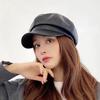 Berets Female Small Pu Leather Caps Octagonal Caps