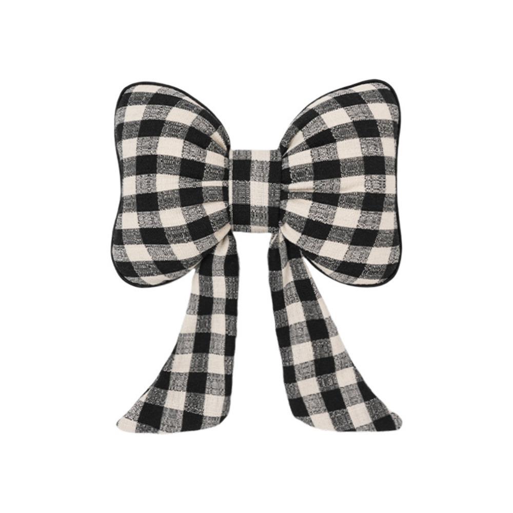 Grid Pattern Bowknot Pillows Plaid Interior Car Seat Cushion Bow Shape Pillow  Adults Use
