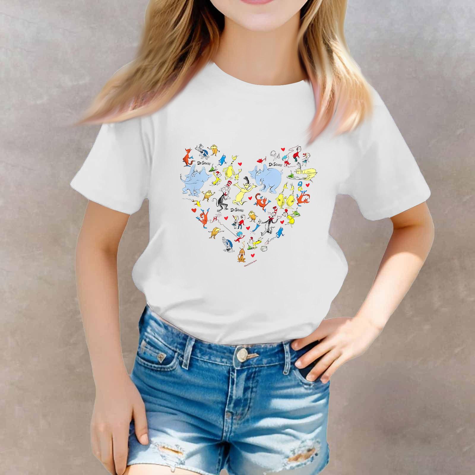Toddler Boy And Girl T-Shirts Kids Top Girls Printed Short Sleeved T-shirt 160 белый