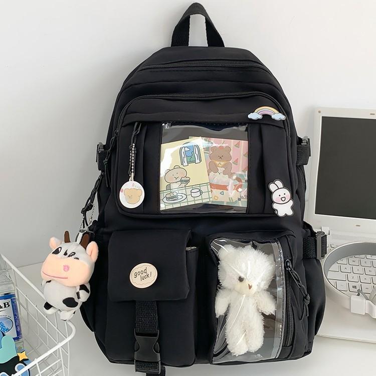 Retro Solid Color Small Fresh Backpack Casual Student Schoolbag Female Junior High School Student Large Capacity College Student Commuting Shoulder