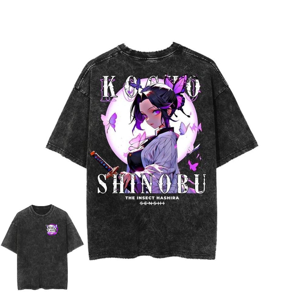 2026 Hot Sale Demon Slayer Nezuko Kamado T Shirt Vintage Washed Oversized Cotton Graphic Tees Harajuku Streetwear for Men Women