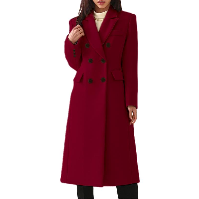 Women's Minimalist Wool Blend Trench Coat - Classic Longline Autumn Winter Overcoat, Knee-Length Tailored Outerwear for Effortless Office To Evening