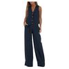 Completo in Lino da Donna - Completo 2 Pezzi Camicia Bottoni Scollo a V Senza Maniche Pantaloni Vita Alta Gamba Larga Set Coordinato
