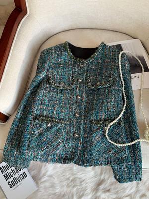 2025 Spring Women's Chic Little Fragrant Style Blue Jacket A70886