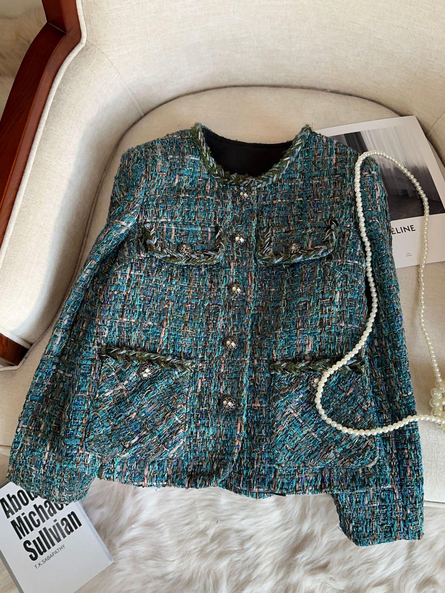 

2025 Весна Женский Шикарный Маленький Ароматный Стиль Синий Жакет A70886 Medium