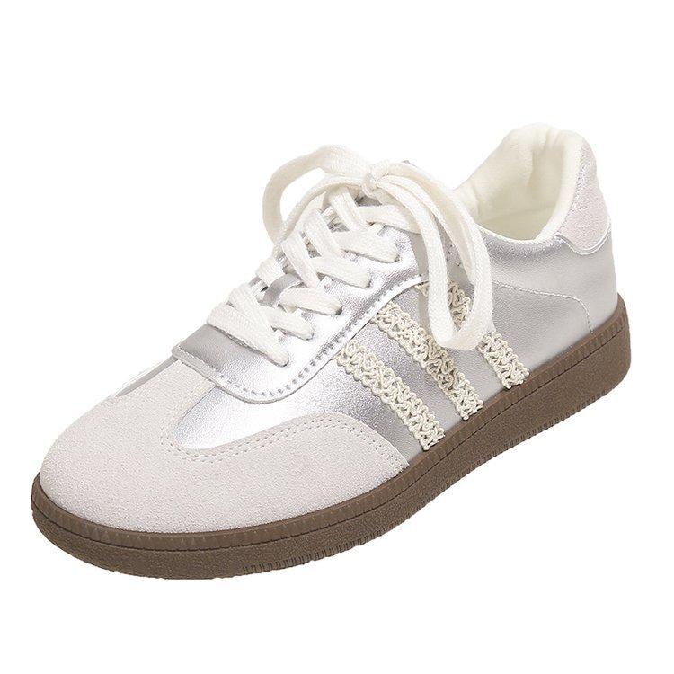 

Кружевные немецкие тренировочные кроссовки женские весна и осень 2025 новые кроссовки «Форрест Гамп» на плоской подошве универсальные взрывные повседневные кеды спортивная обувь 35 серебряный