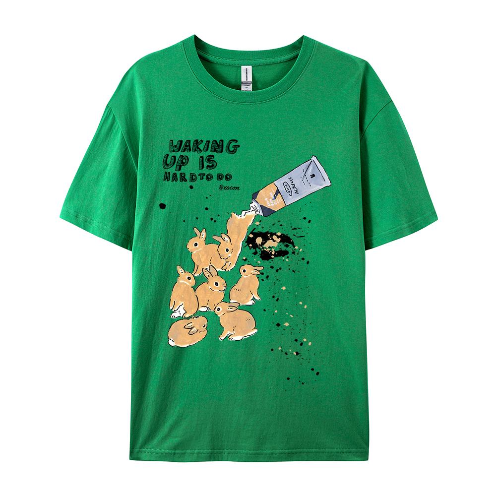 

Американская футболка с коротким рукавом с принтом кролика в стиле ретро для женщин и мужчин в стиле Харадзюку, ленивый стиль, из чистого хлопка, универсальная, с круглым вырезом 4XL