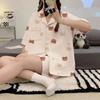 Can Wear Pajamas Women's Summer Cute Cartoon Bear Cotton Short-sleeved Cardigan Loungewear Women's Suit