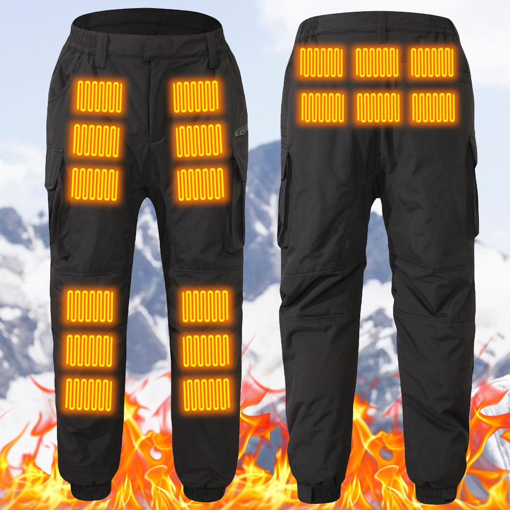 Unisex Heating Pants Men Elastic Waist USB Heated Sports Trousers Skiing Motorcycle Outdoor Casual Thermal Pants Plus Size 5XL