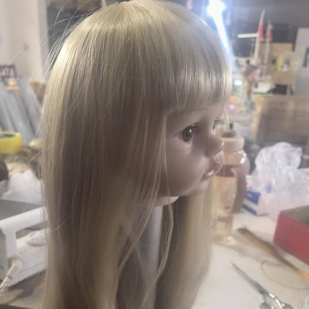 Reborn Doll Wig Cap with Long Straight Hair and Blunt Bangs