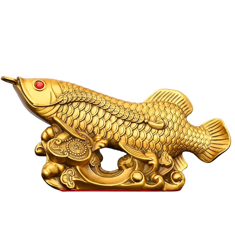 Solid Brass Fish Ornament Ruyi Fish Golden Dragon Fish Wealth Fish Home Living Room Study Office Desktop Decoration Craft