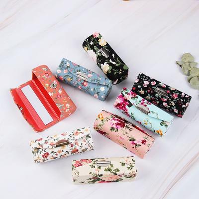 Tragbare Lippenstifthülle Retro Bestickte Blumenmuster Lipgloss-Box Mit Spiegel Lippenstift-Verpackungsbox Schmuckhalter für Damen
