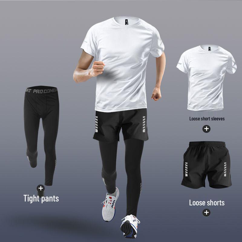 Men's Quick-Dry Summer Fitness Set: Ice Silk Short Sleeve & Tight Running Shorts