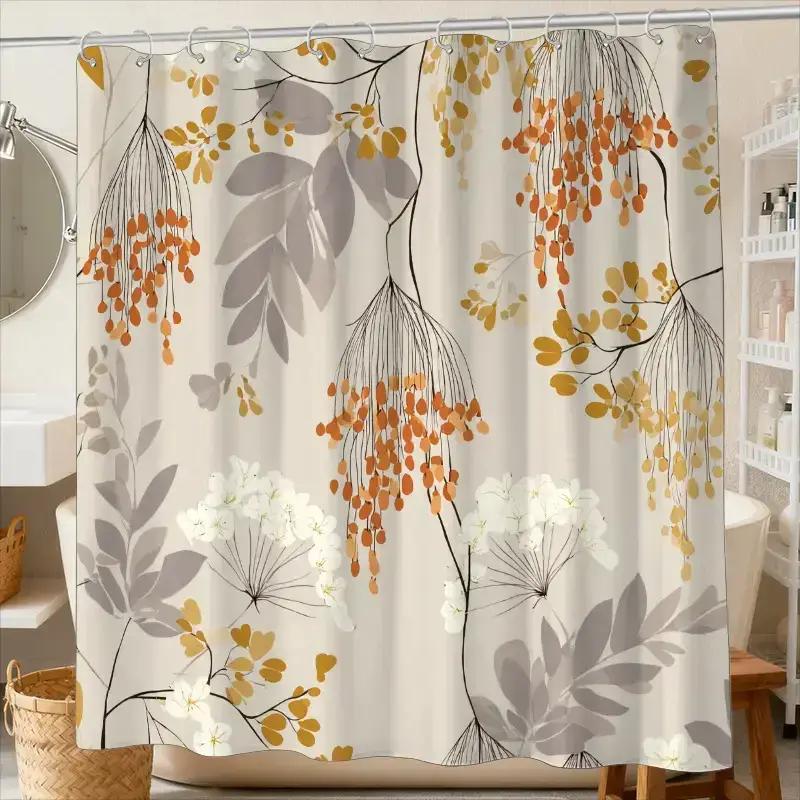 

Autumn Leaf Pattern Shower Curtain With 12 Hooks, Polyester Fabric, Machine Washable, Suitable For Bathroom Dcor. W60H190(CM)-1 Pcs
