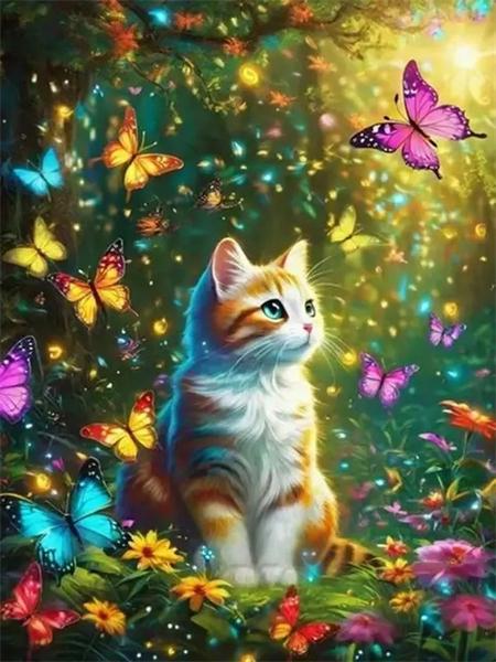 

Полная квадратная круглая алмазная живопись кошка бабочка домашний декор 5D сделай сам вышивка мозаика животное настенное искусство Full Round 20x30CM