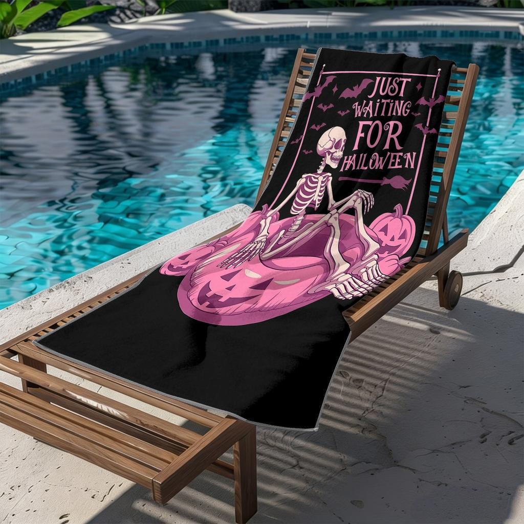 1 Stück, Rosa Skelett Halloween Strandtuch Kürbis Schaukel Druck Nur Auf Halloween Warten Text Schnelltrocknendes Badetuch Für Damen