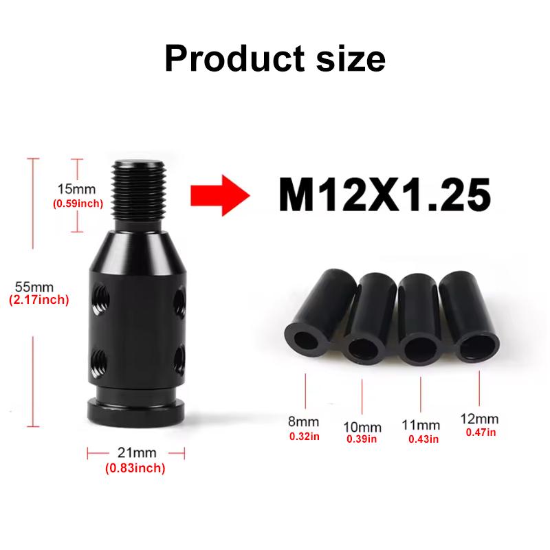 Universal Aluminum Alloy Car Auto Gear Manual Shift Knob Adapter Black for Non Threaded Shifters M12x1.25 M10x1.5