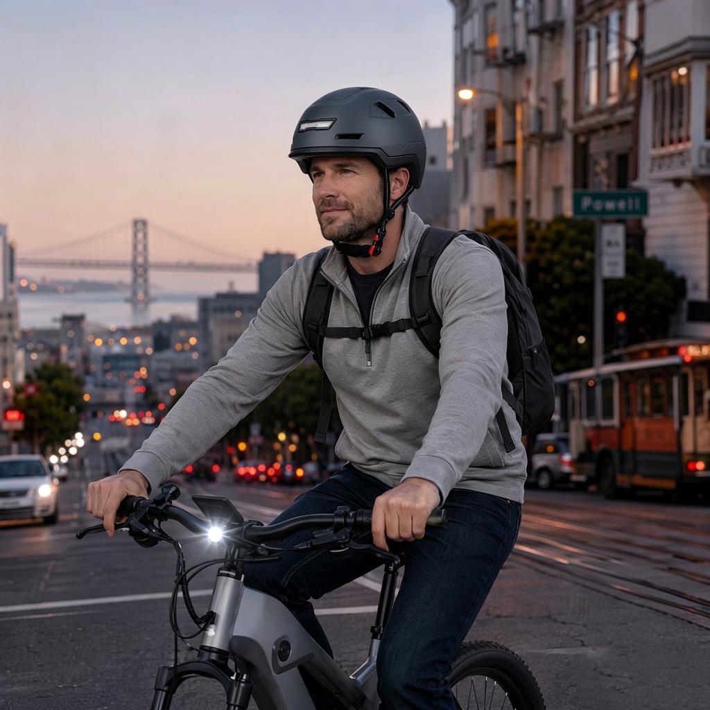 VMAXET MB-E10L E-bike Safety Helmet | Adjustable USB Charging Light Anti-Fog Visor 10 Air Vents-High Performance