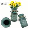 American Pastoral Style Decor Vintage Metal Milk Can Vase, Farmhouse Iron Flower Bucket with Handles & Jute Handmade Hemp Rope Ornament Bow,