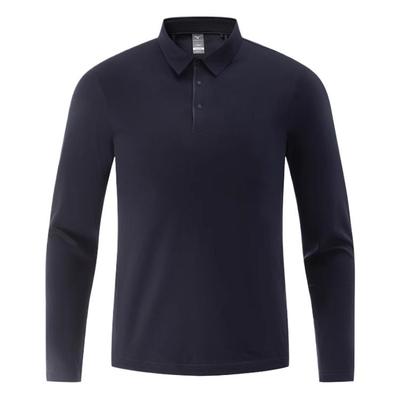 Essential Series Fashion Versatile Skin-Friendly Soft Breathable Long Sleeve Polo Shirt Men Tops Midnight-Blue K2CA41A2