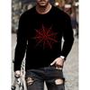 Ανδρικό μακρυμάνικο T-shirt με 3D εκτύπωση ρίγας, άνετο, διαπνέον και ευέλικτο ανδρικό τοπ