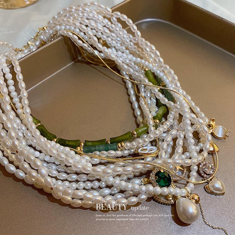 French retro artificial opal love flower pearl necklace collarbone chain Korean necklace women