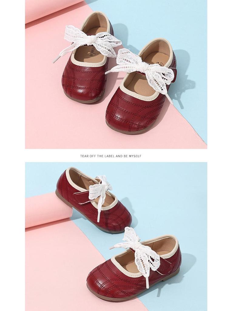 Mädchen-Schleifen-Leder-Prinzessinnenschuhe - Koreanischer Stil, Weiche Sohle, Trendige Single-Schuhe für Frühling/Herbst