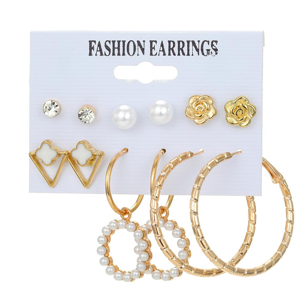 

Инкрустированные модные искусственные темпераментные элегантные женские серьги с жемчугом, винтажные золотые серьги, комплект 13738