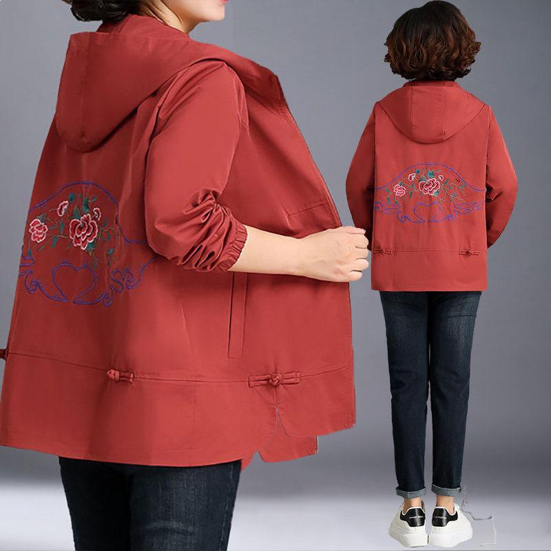 Elegant Plus Size Spring-Autumn Loose Jacket for Stylish Moms 2XL (suggested 135-150 jin) красный