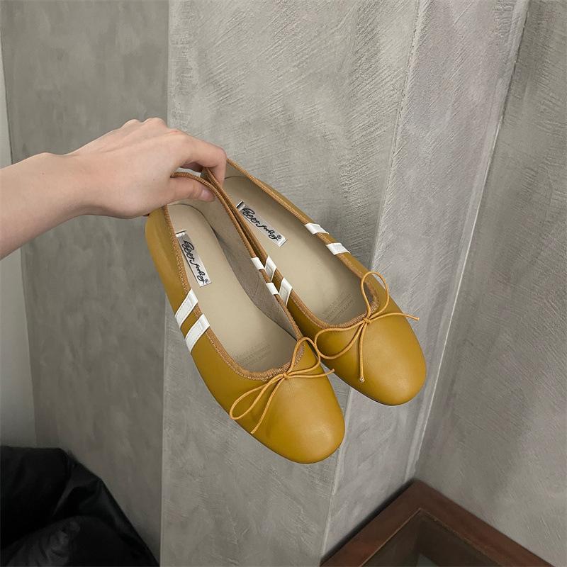 

Fashion IPPEUM Women Ballet Sneakers Flats 2025 Summer New Round Toe Red Ballerina Shoes 250 жёлтый