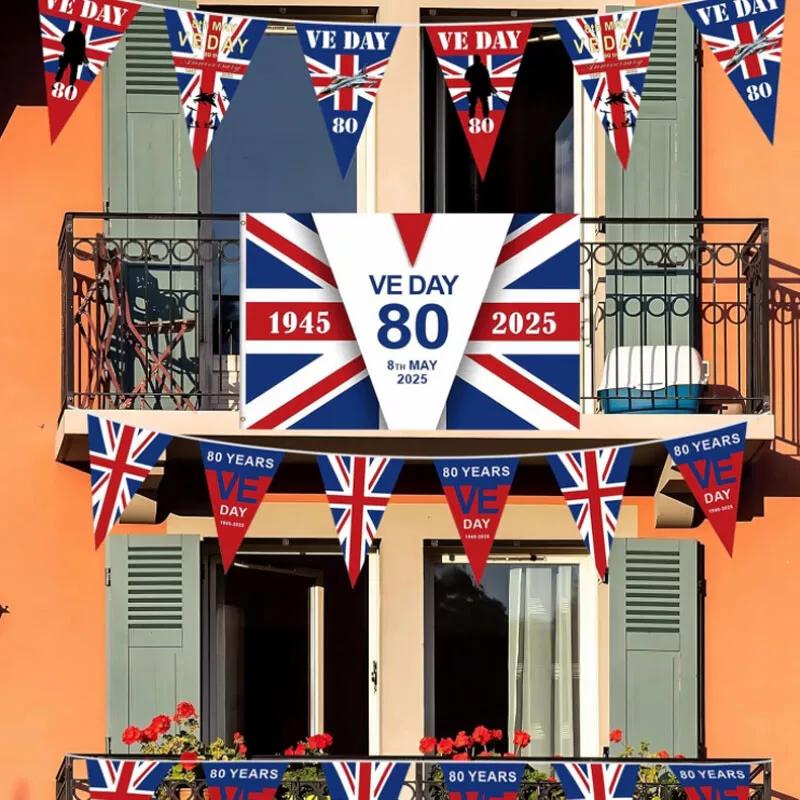 VE Day 80th Bunting Banner 80 Years Victory In Europe Bunting Flag Anniversary