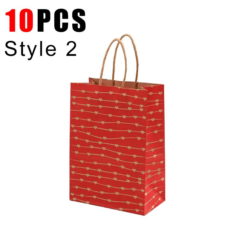 10PCS Heart Patterns Kraft Paper Bag with Handle Valentine's Day Gift Packaging Tote Romantic Bags Party Wedding Accessories ZYF