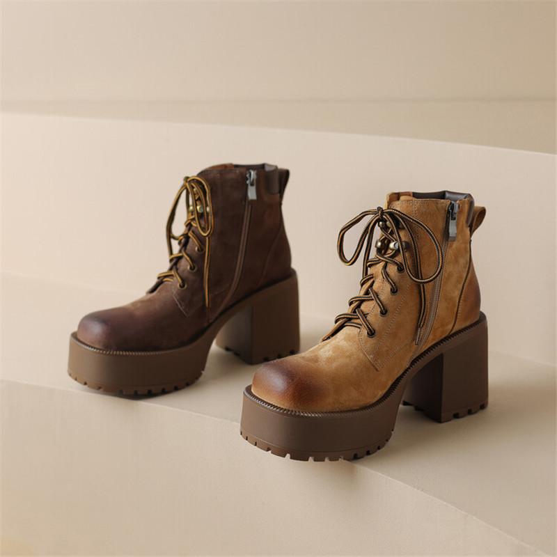 Móda Nové Zimní Semišové Dámské Boty Kulatá Špička Kotníkové Boty pro Ženy Vysoké Podpatky Zimní Boty Dámské Boty na Platformě Dámské Boty