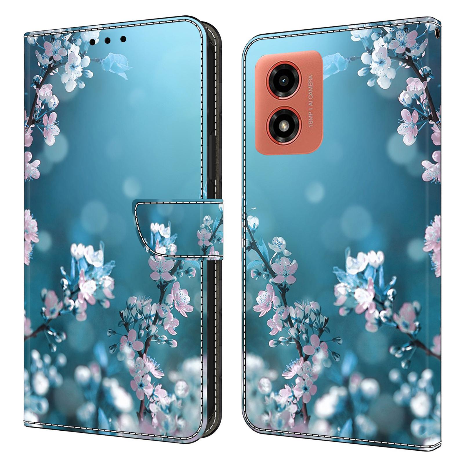 

For Motorola Moto E14 4G/G04 4G/G04s 4G/G24 4G Cover 3D Pattern Printing Wallet Leather Phone Case Plum Blossoms