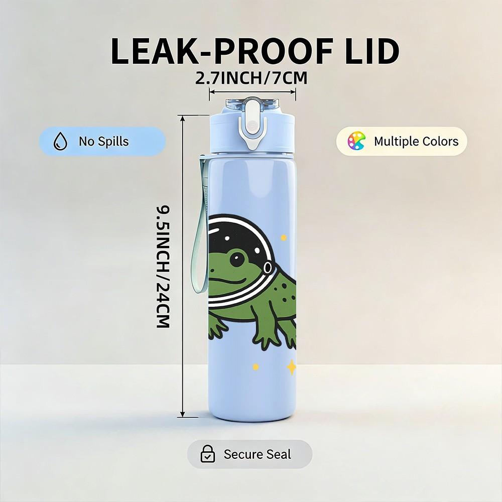1PC Astronaut Frog Space Cartoon Print 750ml Color Plastic Sports Water Bottle Leakproof Flip Straw Lid Suitable for Sports Office Home Use