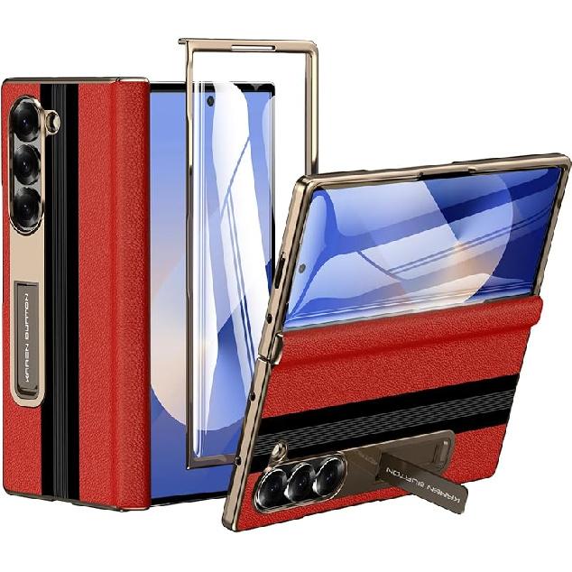 for Samsung Galaxy Z Fold 6 Phone Case [Luxury Premier Genuine Leather] [Full Body Hinge Protection] [Built-in Screen Protector] [Kickstand Slim